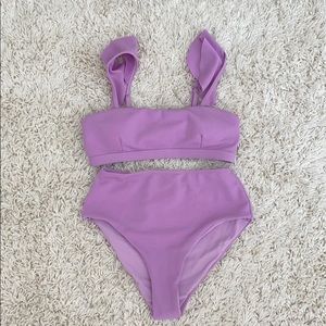 high waisted purple bathing suit